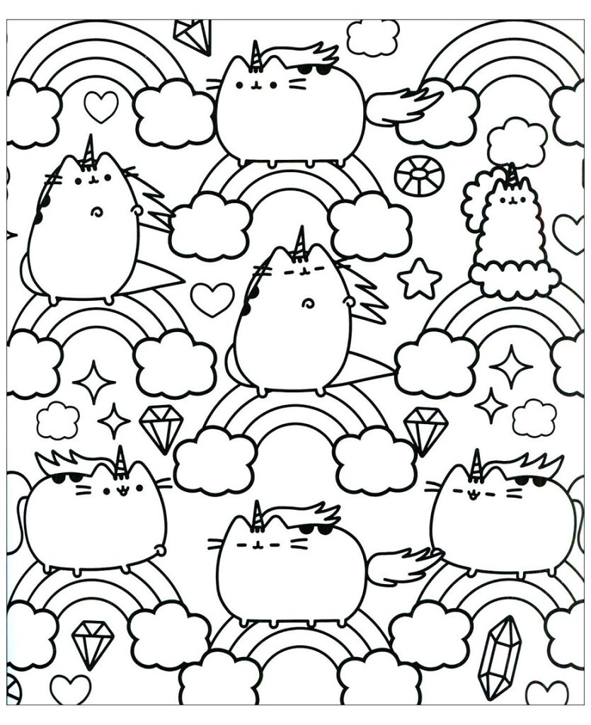 Desenho de Arco Íris com Personagem Kawaii para Colorir