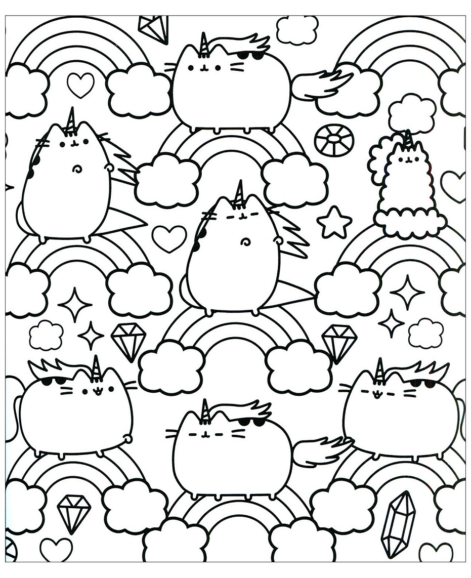 Desenho de Arco Íris com Personagem Kawaii para Colorir