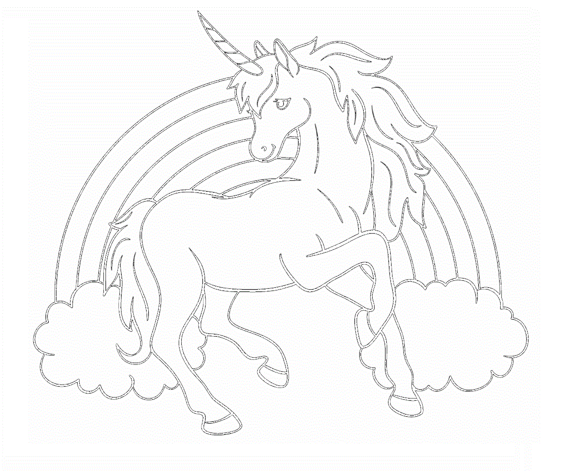 Desenho de Lindo Unicórnio com Arco Íris Fácil de Colorir