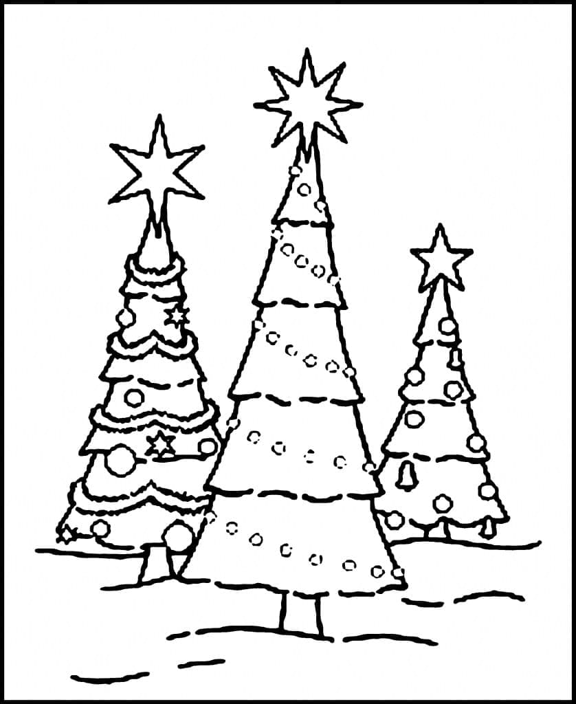 Desenho de Três Árvore de Natal para Colorir