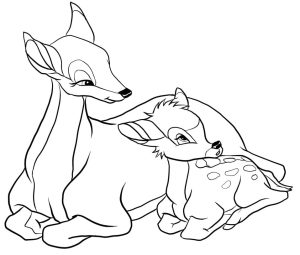 Desenho de Bambi com a Mãe para Colorir 300×255