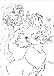 Desenho de Bambi e Amigo Coruja para Colorir 214×300