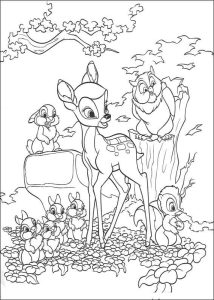 Desenho de Bambi e Animais para Colorir 214×300