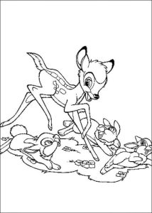 Desenho de Bambi e Coelhinhos para Colorir 214×300