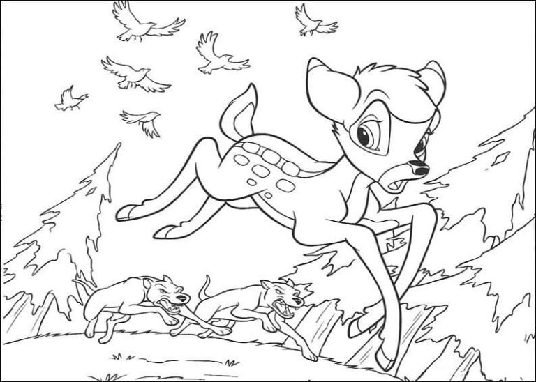 Desenho de Bambi Escapando para Colorir 768×548