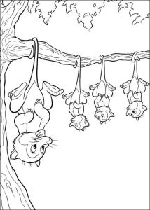 Desenho de Família Gambá de Bambi para Colorir 214×300