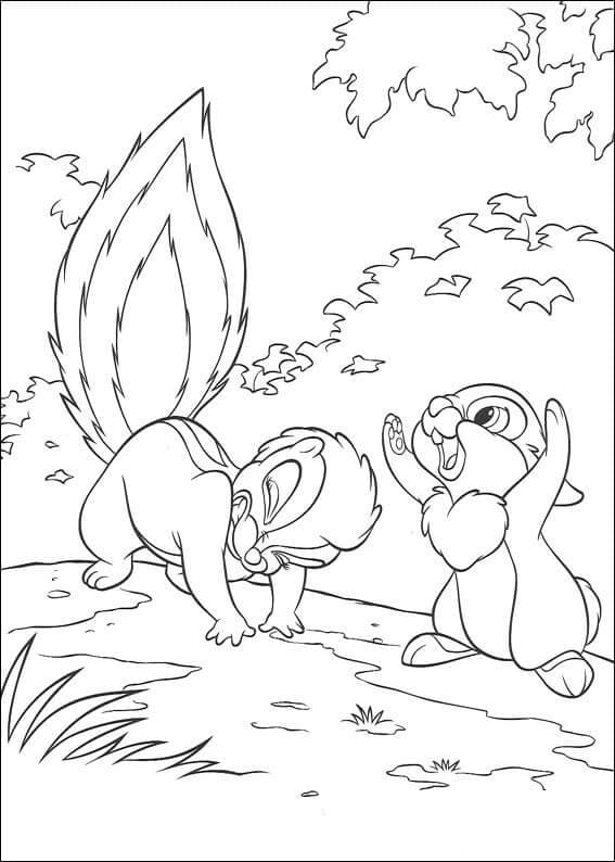 Desenho de Flor e Tambor de Bambi para Colorir