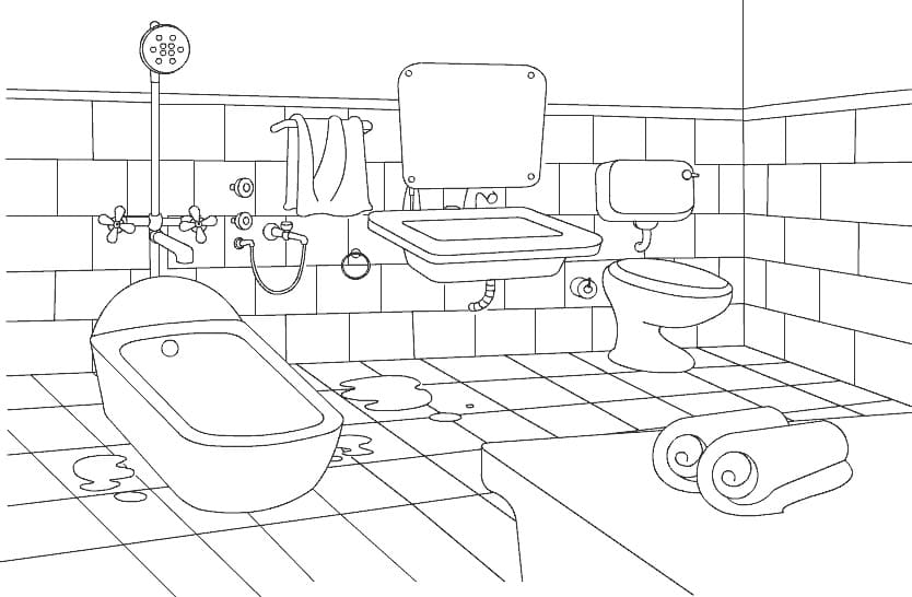 Desenho de Banheiro Completo para Imprimir e Colorir
