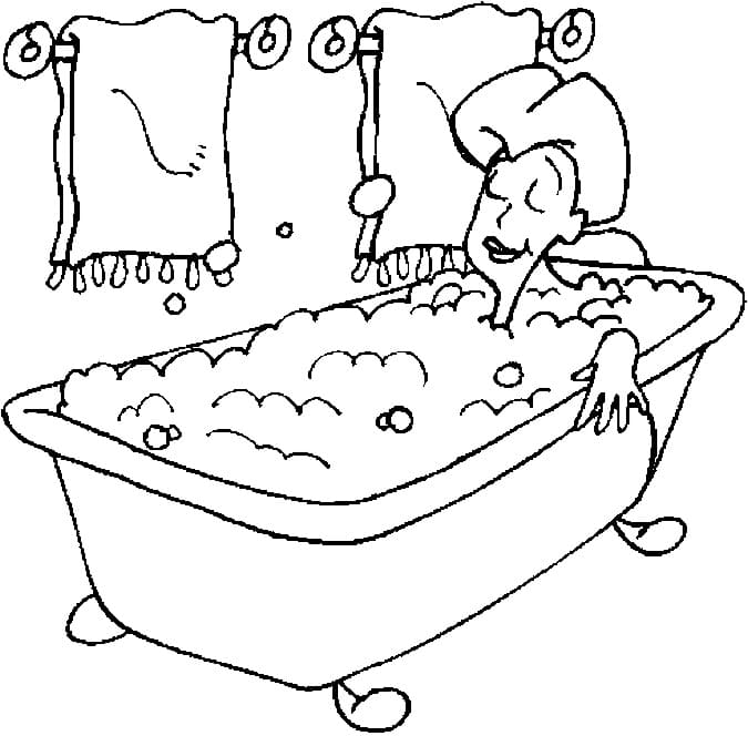 Desenho Mulher na Banheira de Hidromassagem para Colorir