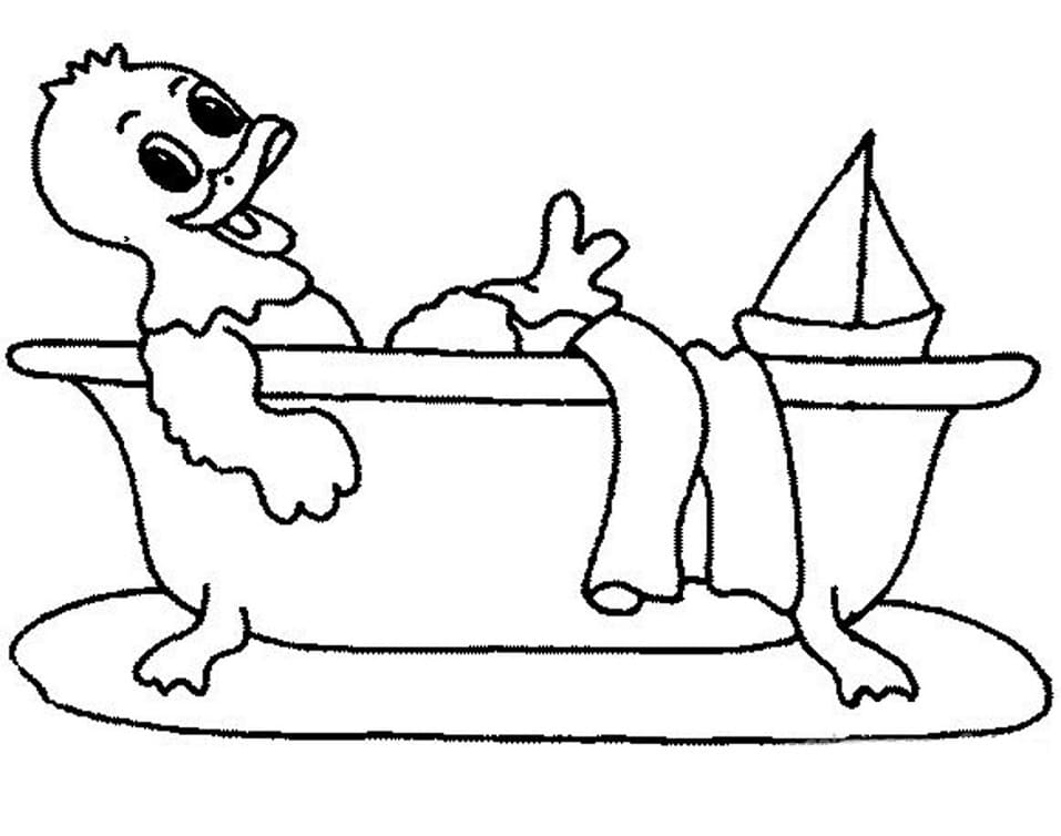 Desenho Pato Tomando Banho na Banheira para Colorir