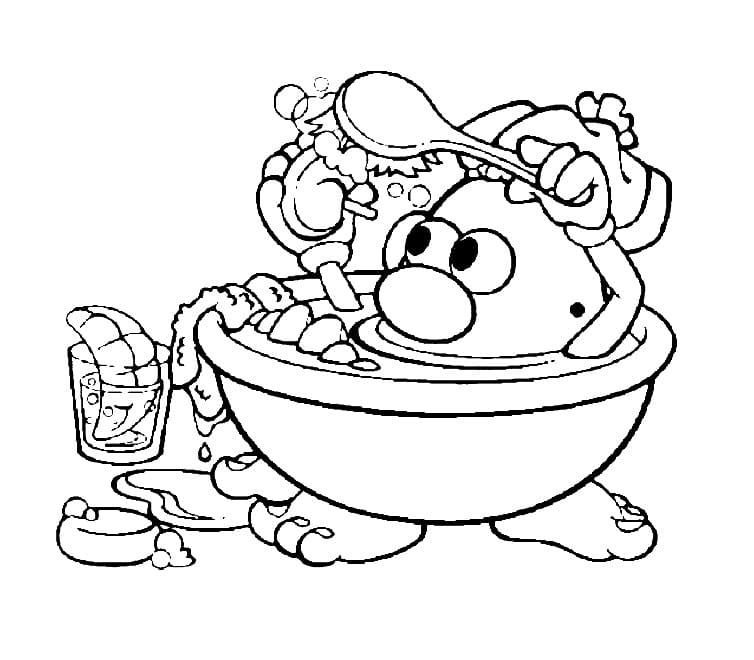 Desenho Sr Cabeça de Batata na Banheira para Colorir