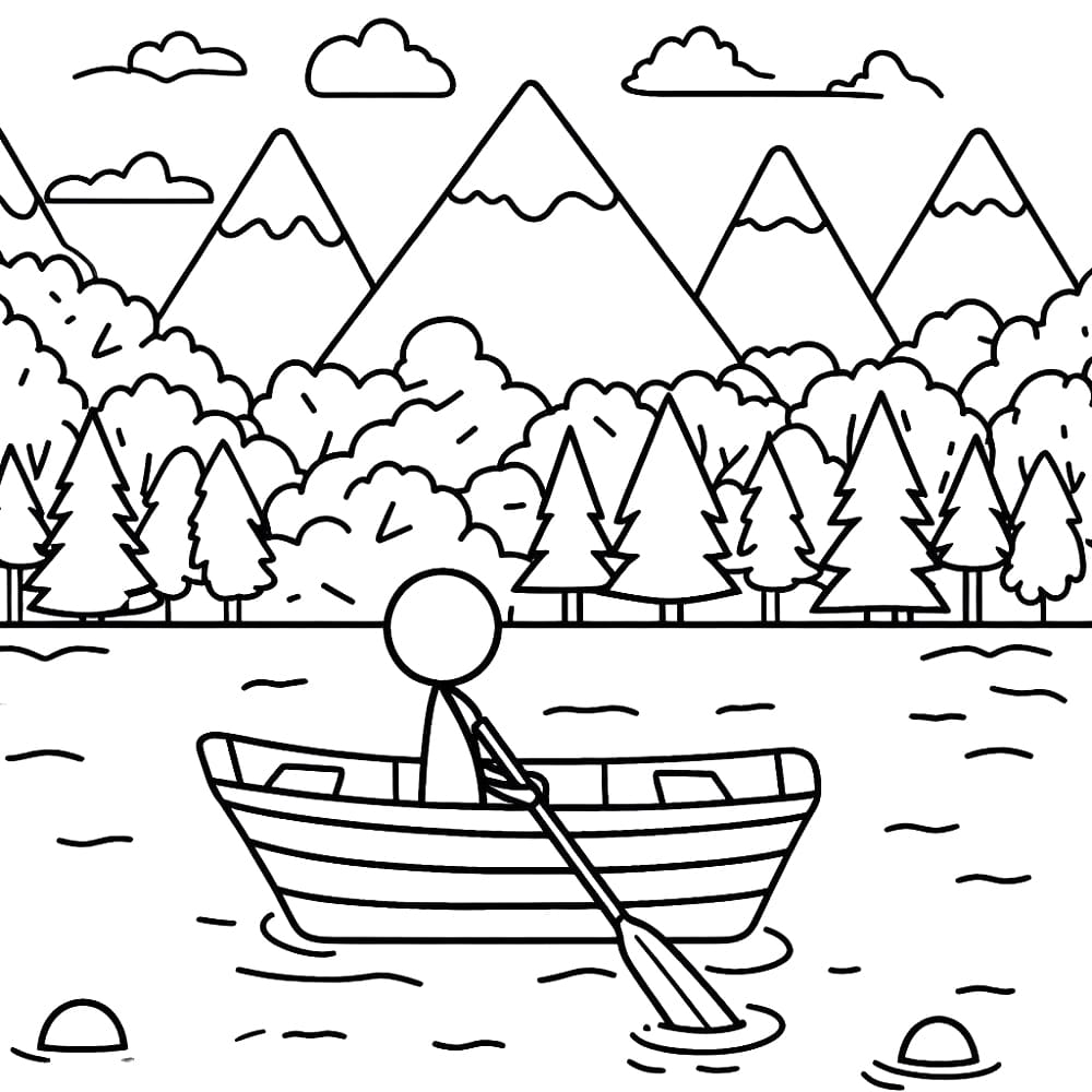 Desenho de Barco a Remo para Pintar Grátis Download