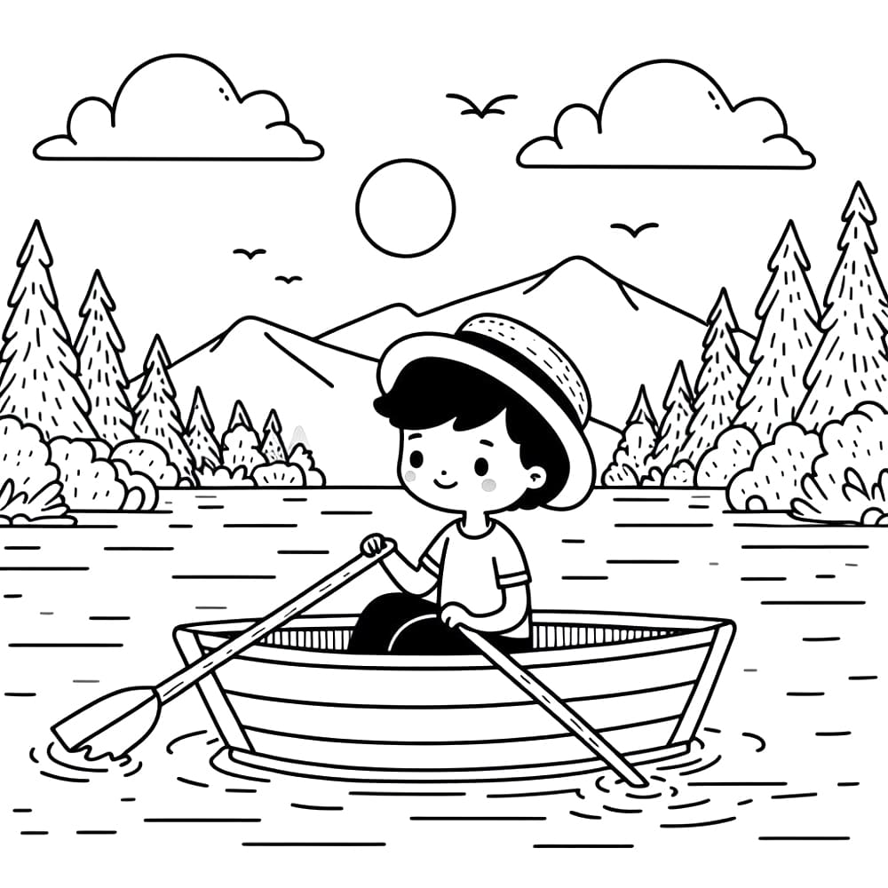 Desenho de Barco a Remo para Pintar Imprimivel