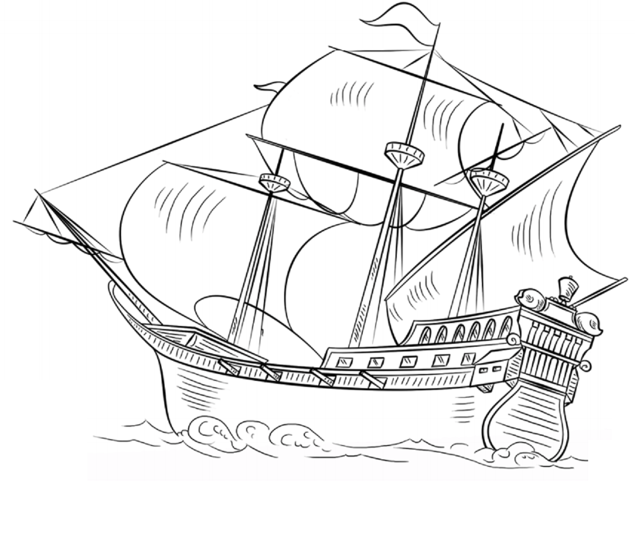 Desenho de Barco Grátis para Colorir e Pintar