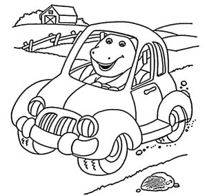 Desenho Barney Dirigindo Carro para Colorir 300×284