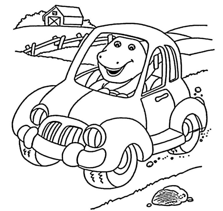 Desenho Barney Dirigindo Carro para Colorir 768×726