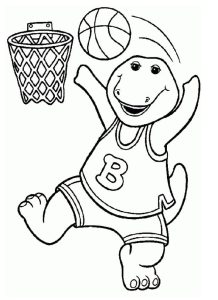 Desenho Barney Jogando Basquete para Colorir 218×300