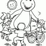 Desenho do Barney Brincando com Crianças no Jardim para Colorir 150×150
