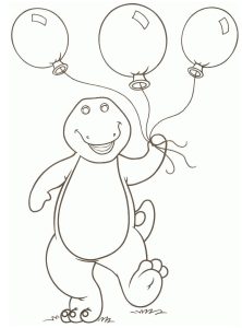 Desenho do Barney com Balões de Aniversário para Colorir em Pdf 222×300