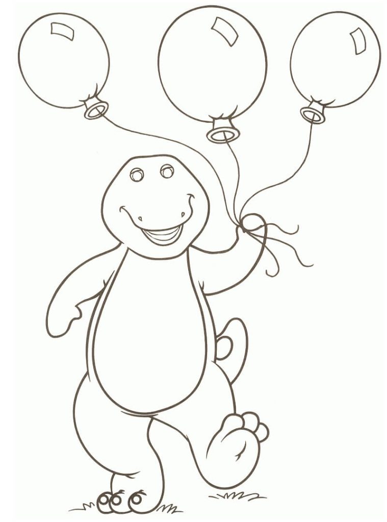 Desenho do Barney com Balões de Aniversário para Colorir em Pdf 759×1024