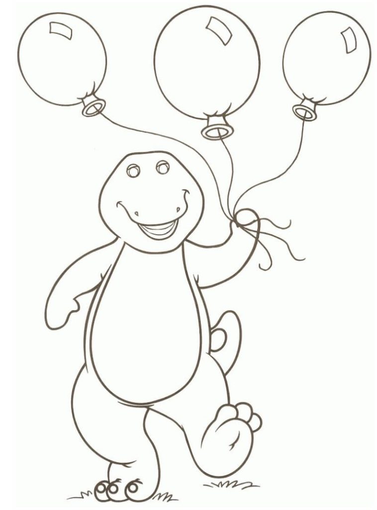 Desenho do Barney com Balões de Aniversário para Colorir em Pdf 768×1037