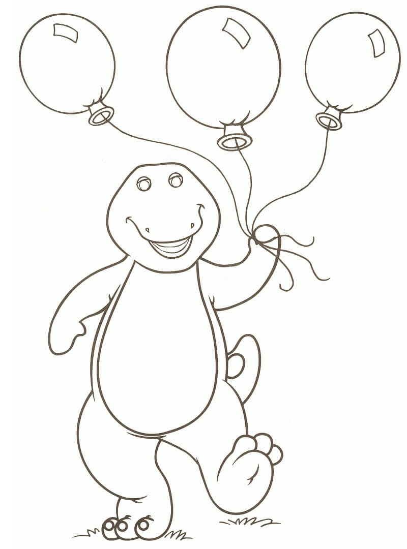 Desenho do Barney com Balões de Aniversário para Colorir em Pdf