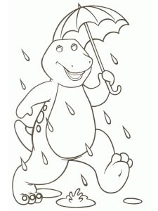 Desenho do Barney com Guardá Chuva para Colorir 225×300