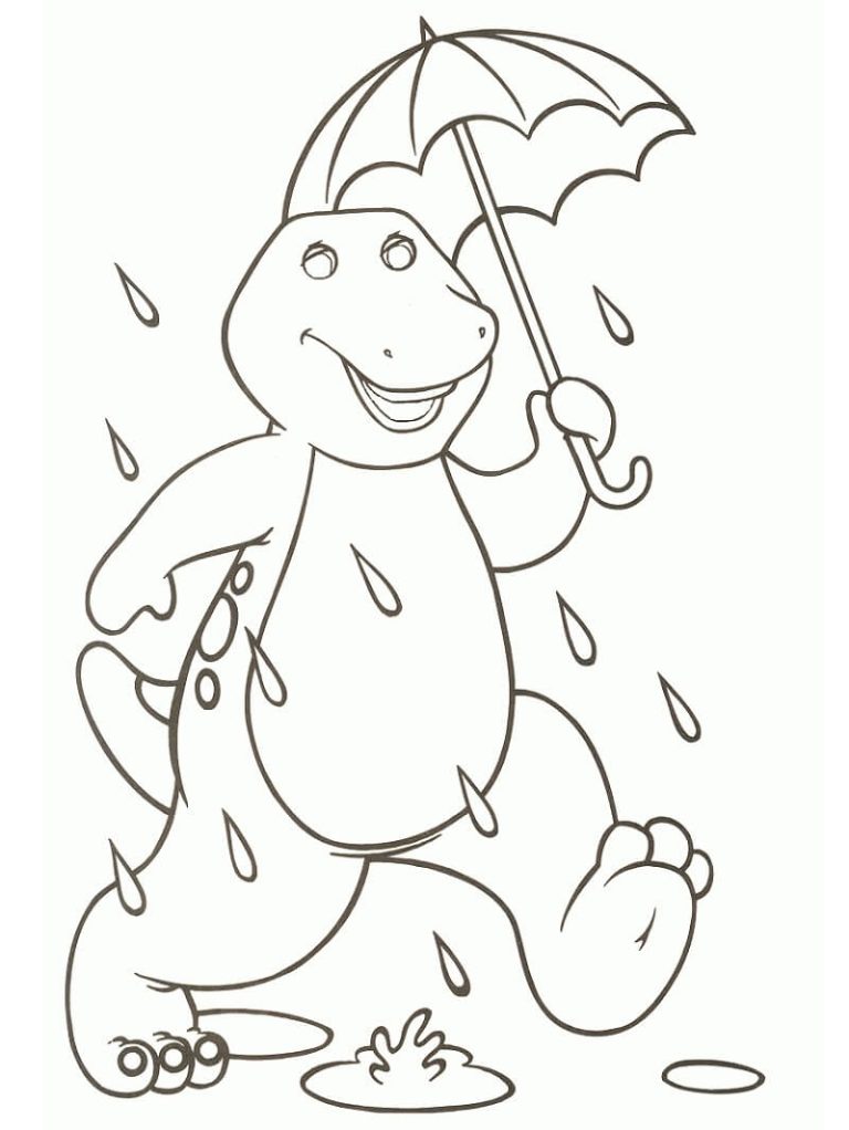 Desenho do Barney com Guardá Chuva para Colorir 768×1022