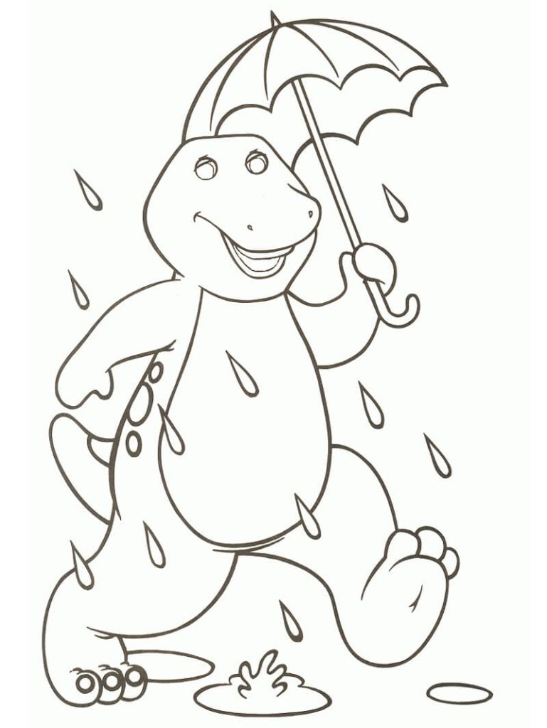 Desenho do Barney com Guardá Chuva para Colorir 769×1024