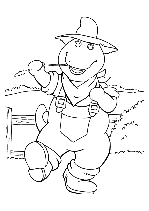 Desenho do Barney Cowboy na Fazenda para Colorir