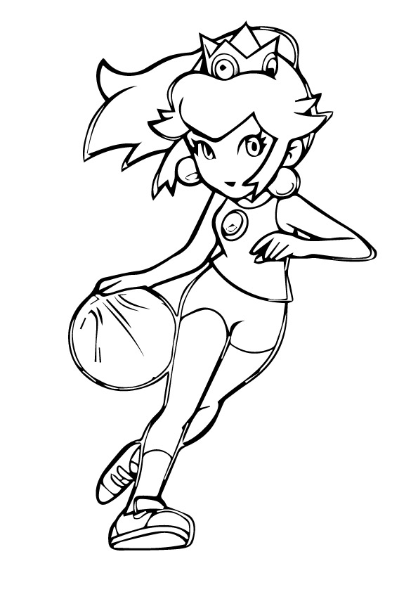 Desenho da Princesa Peach Jogando Basquete para Colorir e Pintar