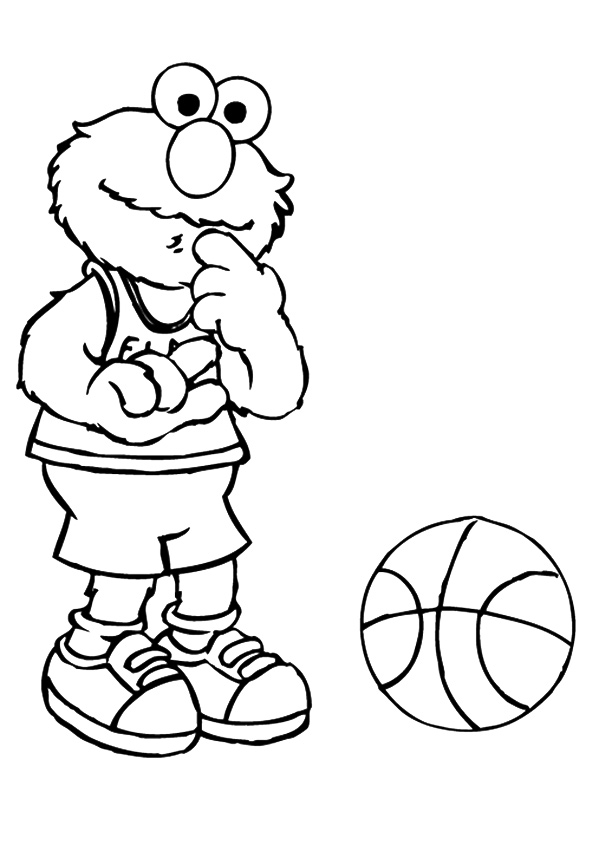 Desenho de Elmo Jogando Basquete para Imprimir Grátis e Pintar