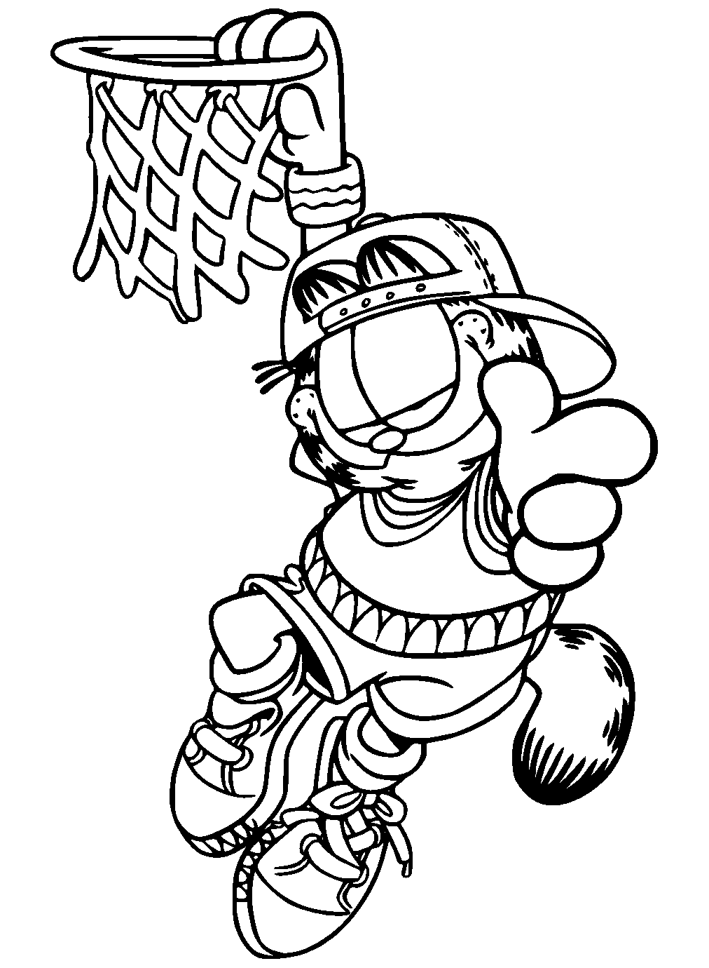 Desenho do Garfield Jogando Basquete para Imprimir e Pintar em Pdf