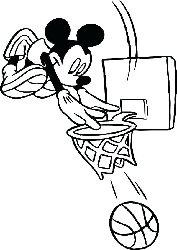 Desenho do Mickey Mouse Jogando Basquete para Colorir e Pintar