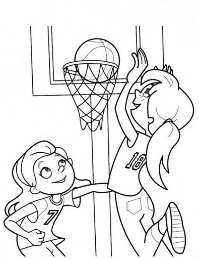 Desenho Pdf de Meninas Jogando Basquete para Colorir e Pintar