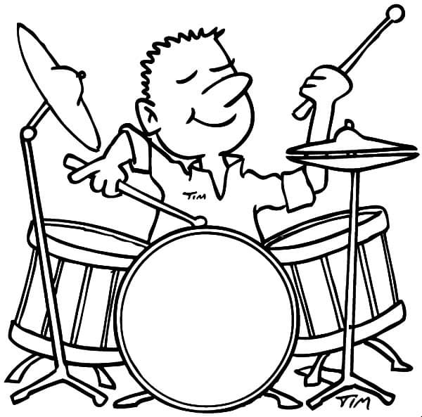 Desenho Homem Tocando Bateria para Colorir e Pintar