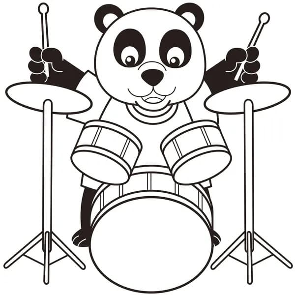 Desenho Panda Tocando Bateria para Colorir e Pintar