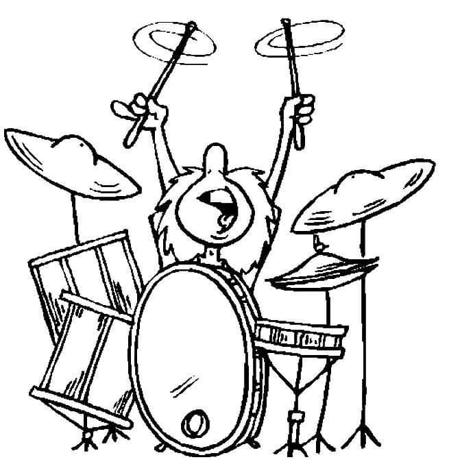Desenho Tocando Bateria para Colorir e Pintar
