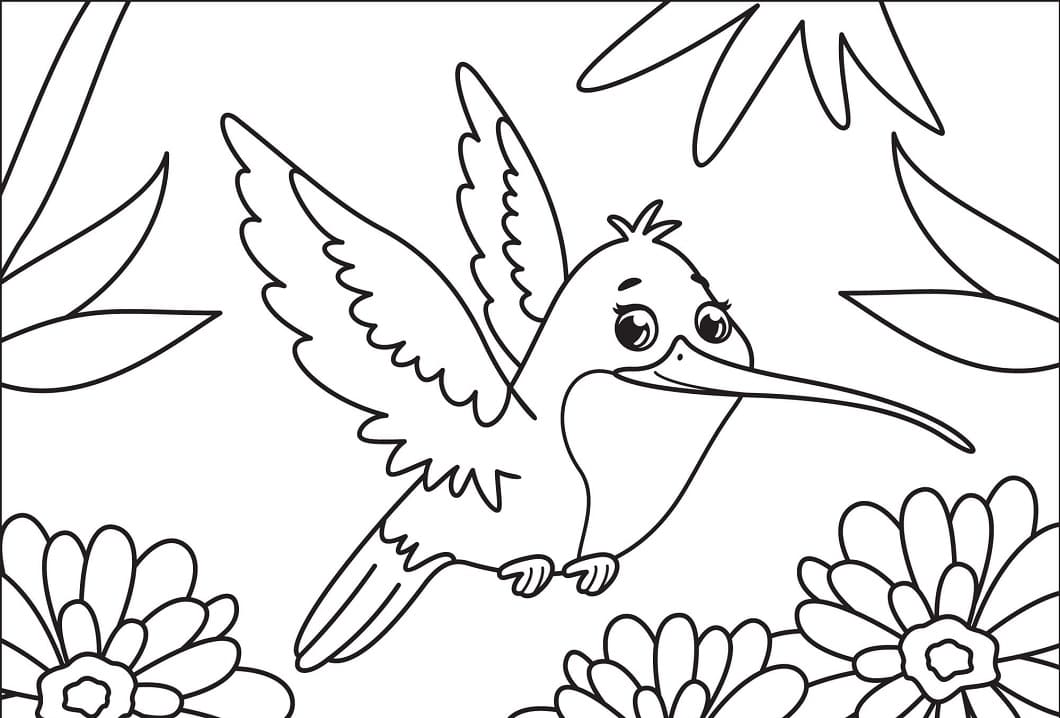 Desenho de Beijá Flor Fofo para Colorir com Tinta Guache para Imprimir e Pintar