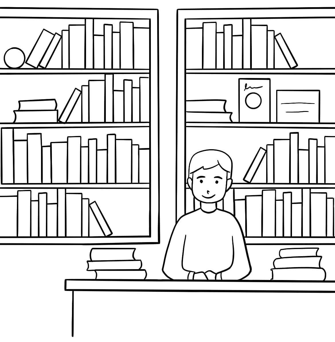 Desenho de Biblioteca para Colorir com Tinta Guache e Lápis de Cor e Pintar