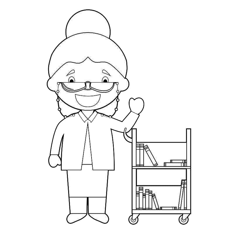 Desenho de Bibliotecária para Colorir e Imprimir com Detalhes e Pintar
