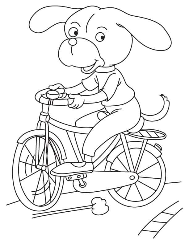 Desenho de Cachorro Anda de Bicicleta para Colorir e Pintar