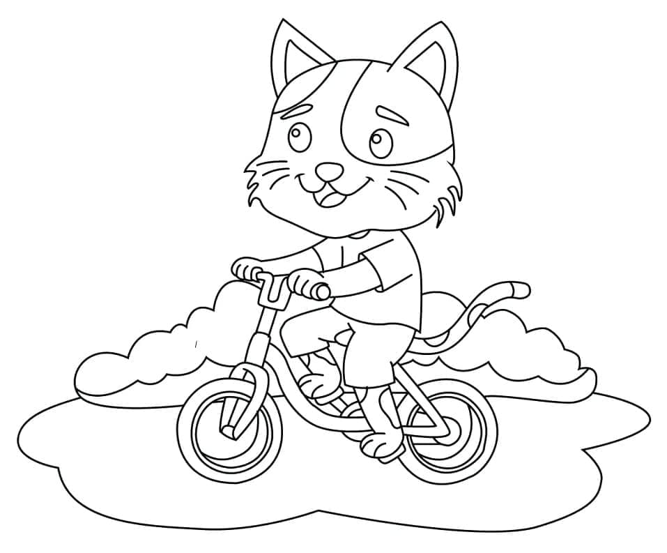 Desenho de Gato Anda de Bicicleta para Colorir e Pintar