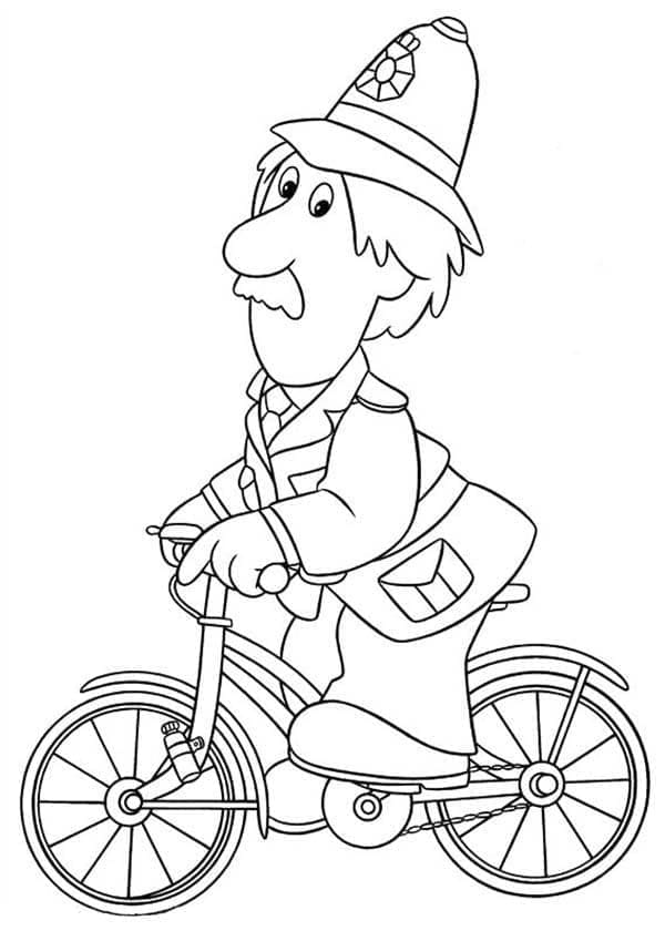 Desenho de Policial Anda de Bicicleta para Colorir e Pintar
