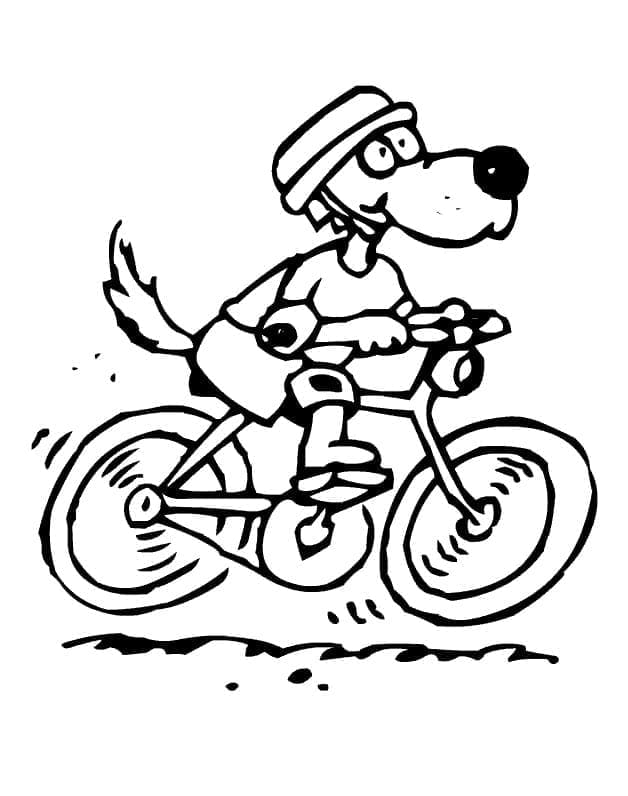 Desenho de um Cachorro Anda de Bicicleta para Colorir e Pintar