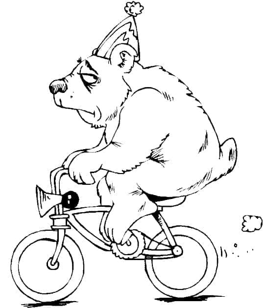 Desenho de Urso Anda de Bicicleta para Colorir e Pintar