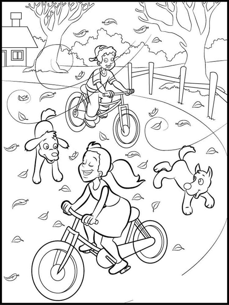 Desenho Crianças Andando de Bicicleta para Colorir e Pintar