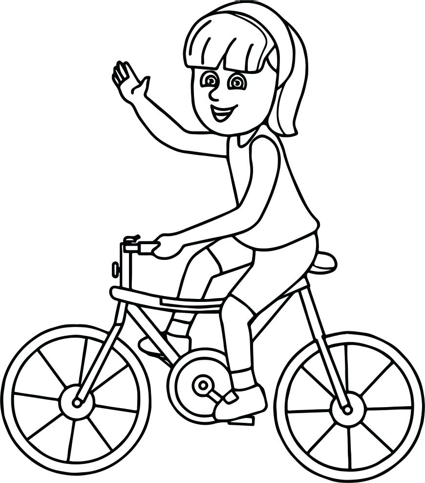 Desenho de Menina Passeando de Bicicleta Imprimivel para Colorir e Pintar