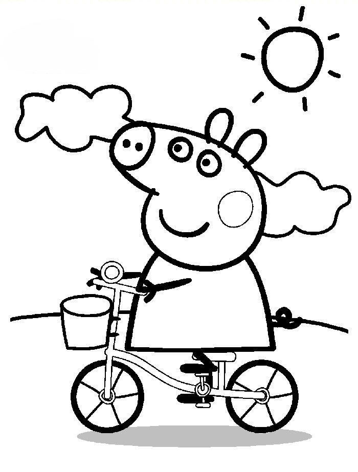 Desenho Pdf da Peppa Pig de Bicicleta para Colorir Download e Pintar