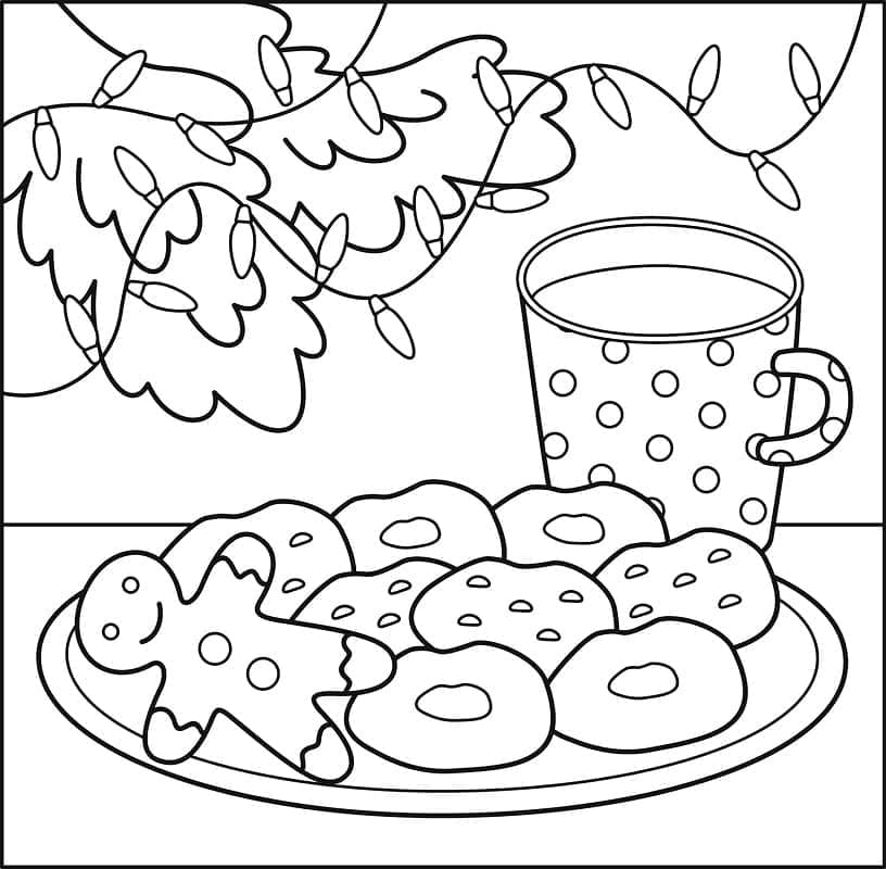Desenho de Biscoitos de Natal com Leite para Colorir